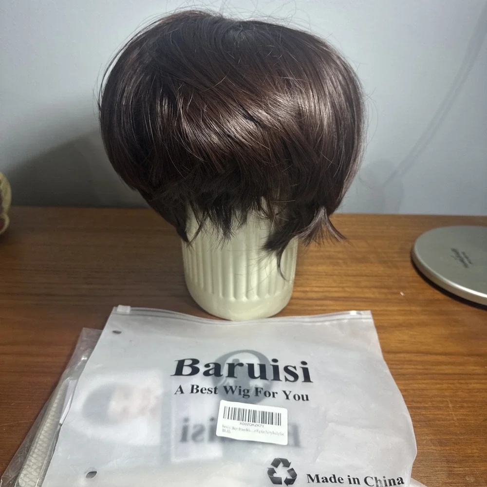 Baruisi Synthetic Short Wig Brown Bob With 4‎ New Hair Nets